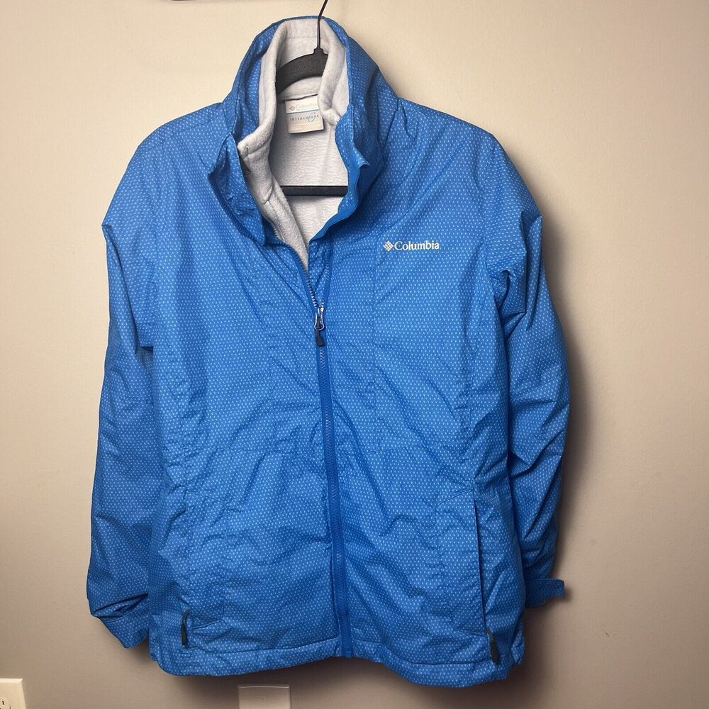 Columbia Womens Interchange Jacket Blue Gray Small Fleece Snow Layered B15